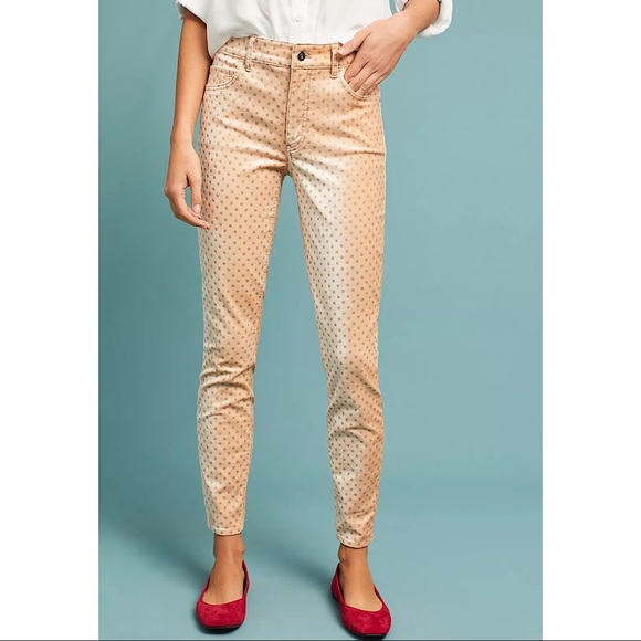 Anthropologie Pilcro Velvet High-Rise Skinny Ankle Polka Dot Pants - Picture 1 of 16